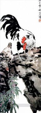 Xu Beihong Ju Peon Painting - Xu Beihong cock and hen old China ink